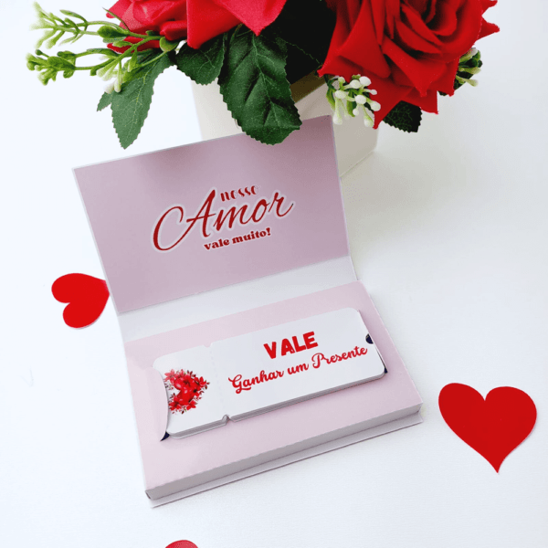 Vales do Amor com caixa Dia dos Namorados – Fundo Rosa