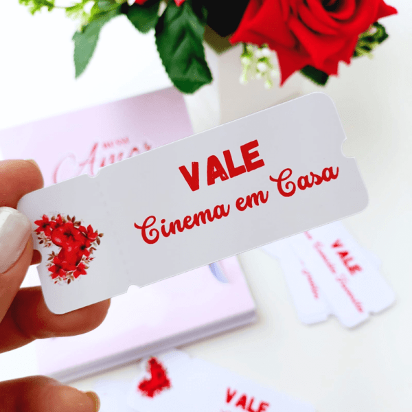 Vales do Amor com caixa Dia dos Namorados – Fundo Rosa