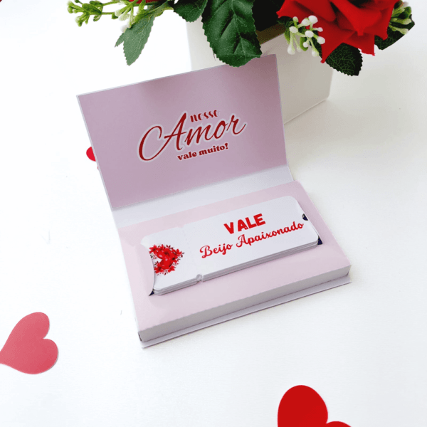 Vales do Amor com caixa Dia dos Namorados – Fundo Rosa