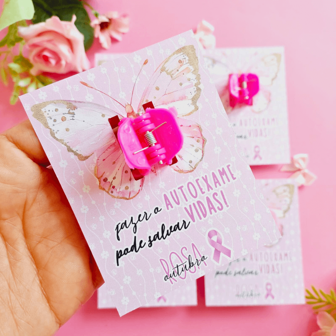 12 Card Com Presilha, Prendedor Outubro Rosa 2025