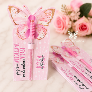 24 Tag Com Escovinha Cílios Outubro Rosa- Corte Borboleta