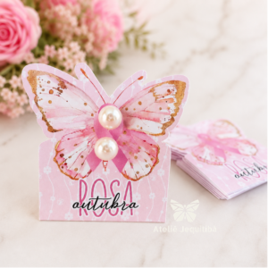 30 Tag Com Brincos Pérolas Outubro Rosa - Corte Borboleta
