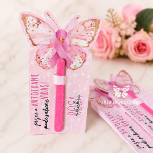 24 Tag Com Mini Lixa Outubro Rosa - Corte Borboleta