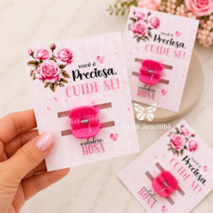 12 Card Com Piranha, Presinha Outubro Rosa - Flores reto
