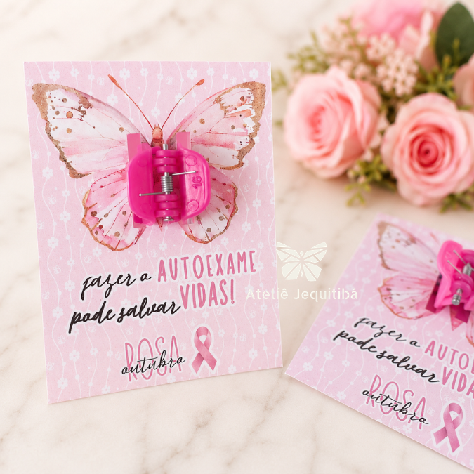 12 Card Com Presilha, Prendedor Outubro Rosa - reto - Imagem 2