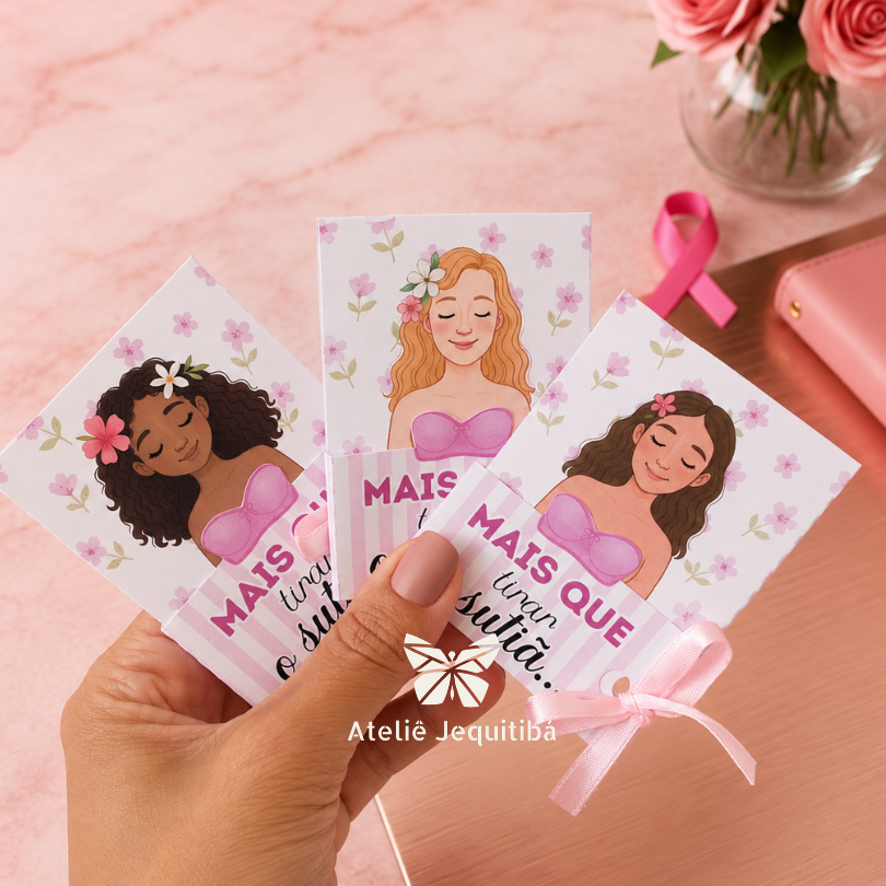 20 cards com brincos pérolas Outubro Rosa - Imagem 2