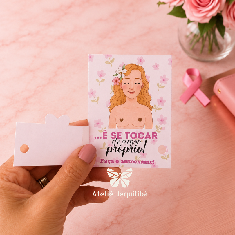 20 cards com brincos pérolas Outubro Rosa - Imagem 4