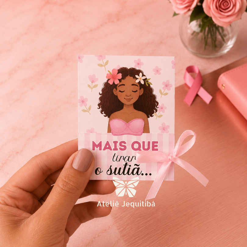 20 cards com brincos pérolas Outubro Rosa - Imagem 5