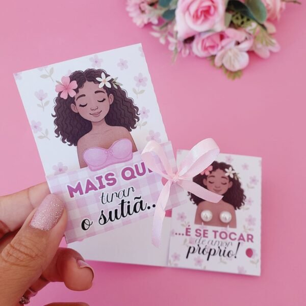 24 cards com brincos pérolas Outubro Rosa - Imagem 4