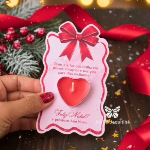 12 Cartões com Vela Coração Natal