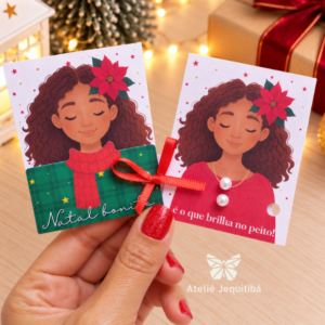 20 Cartões Cachecol Com Brincos Pérolas Natal