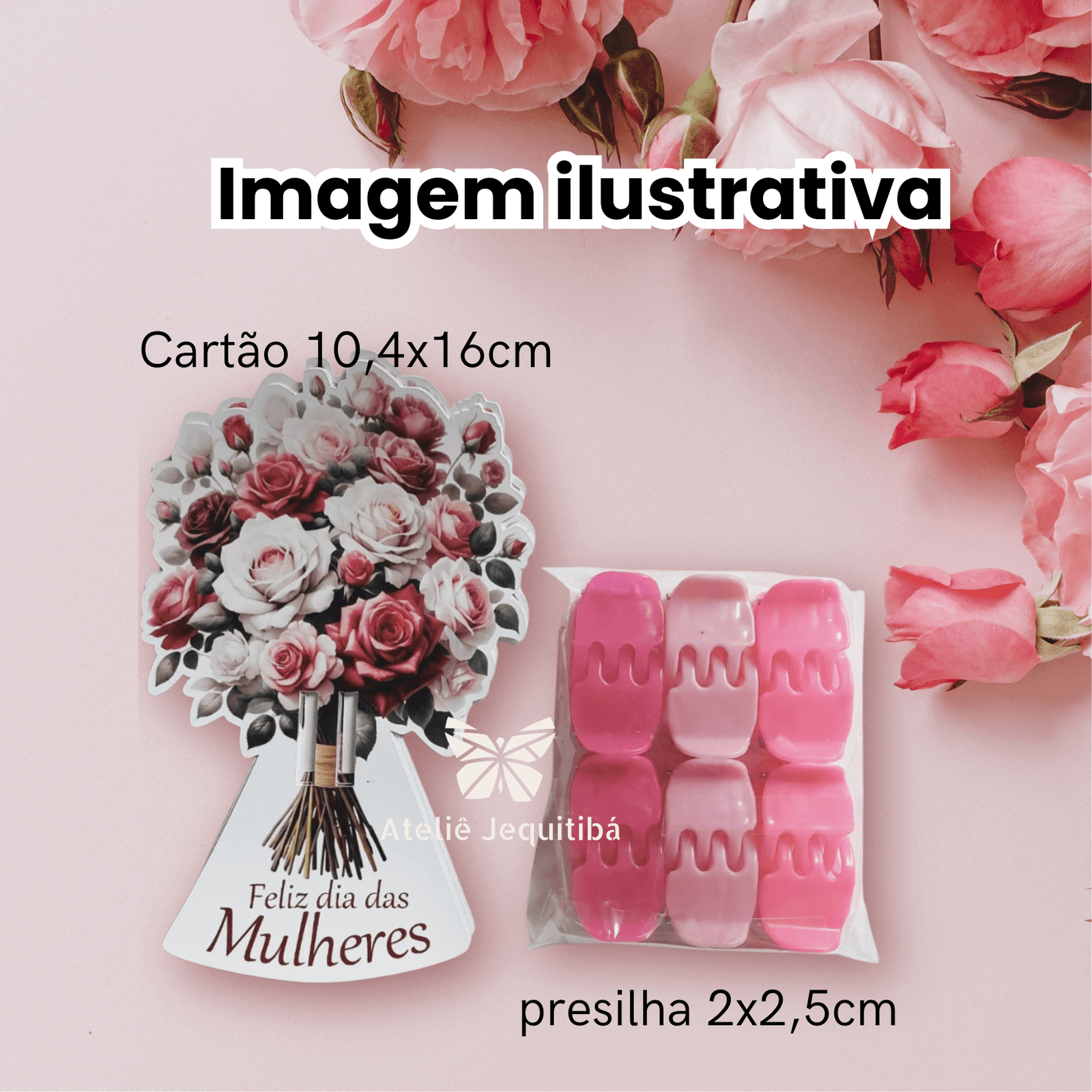 10 Card Buquê de Flores com Presilha Dia da Mulher - Imagem 2
