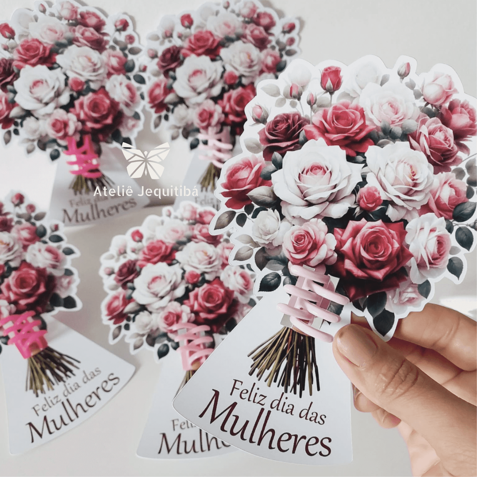 10 Card Buquê de Flores com Presilha Dia da Mulher - Imagem 5