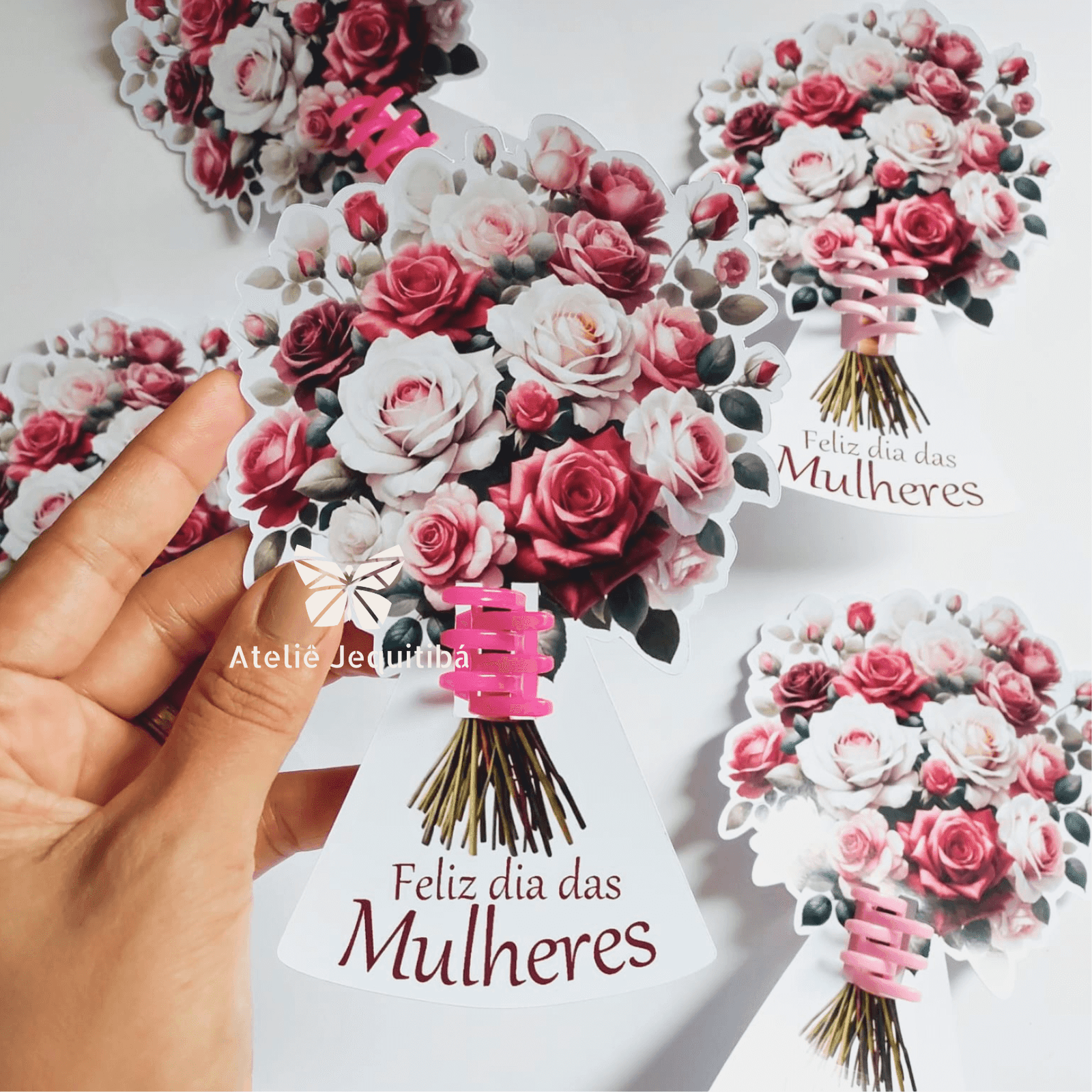 10 Card Buquê de Flores com Presilha Dia da Mulher - Imagem 3