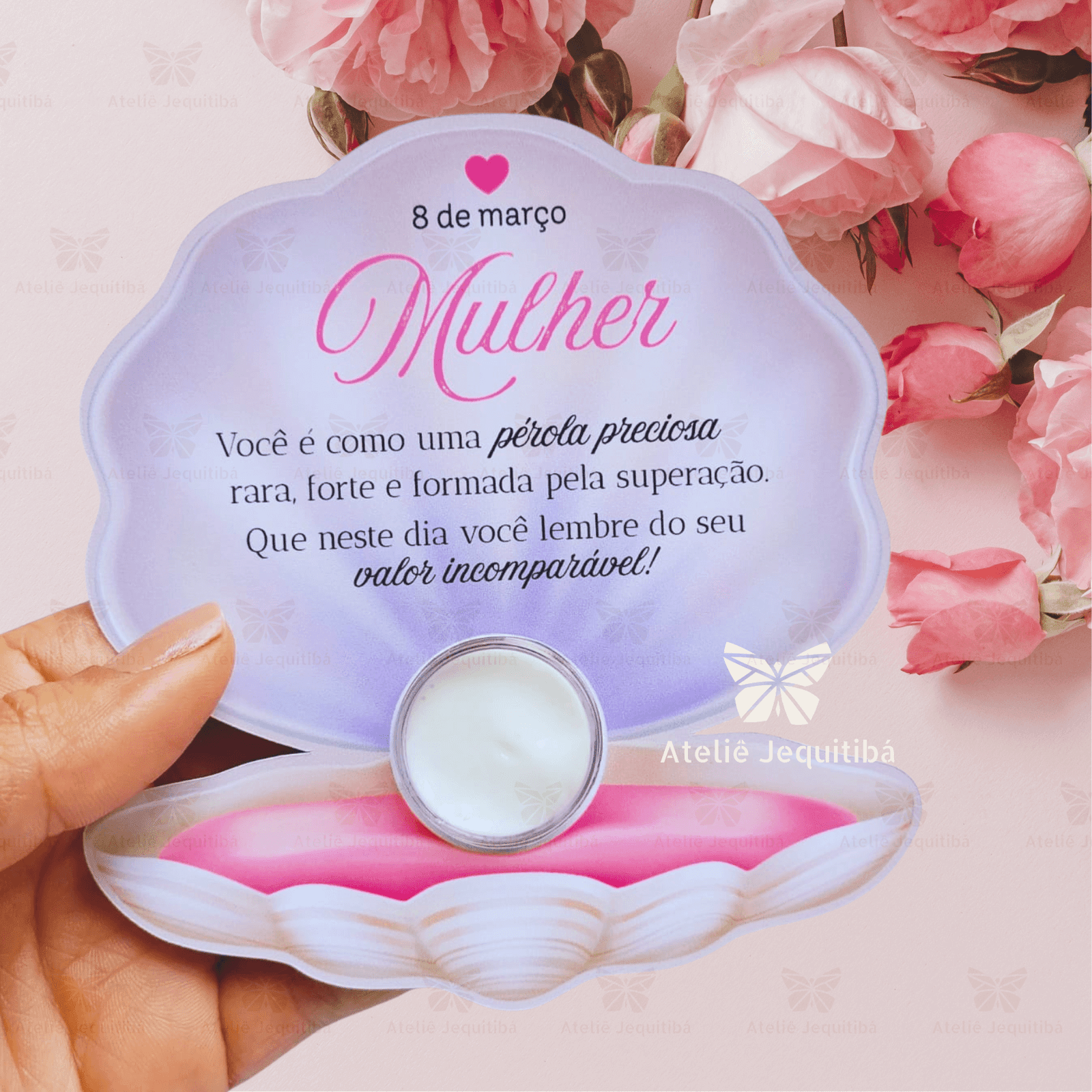 12 Cards Pérola com Potinho Hidratante Dia da Mulher - Imagem 2