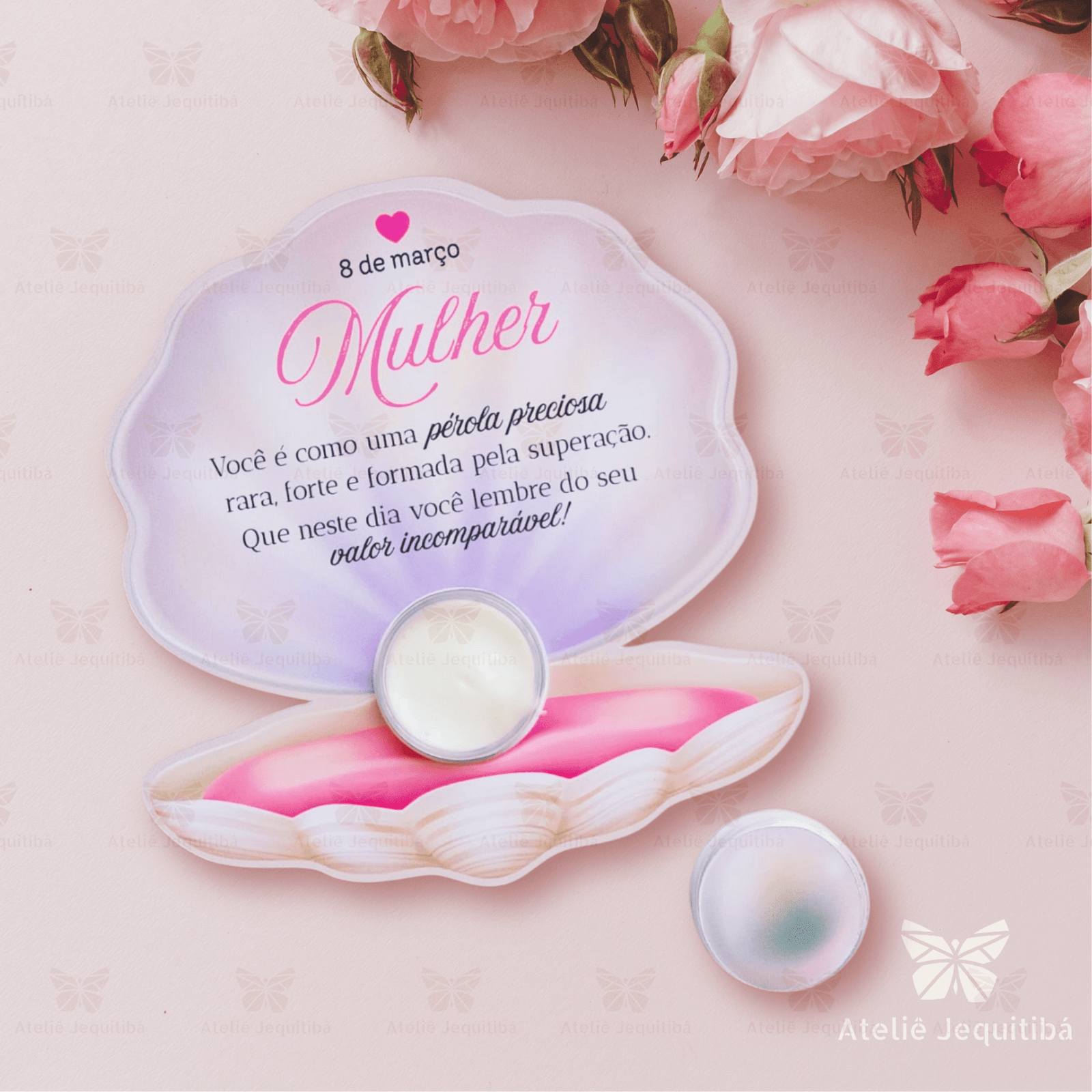 12 Cards Pérola com Potinho Hidratante Dia da Mulher - Imagem 3