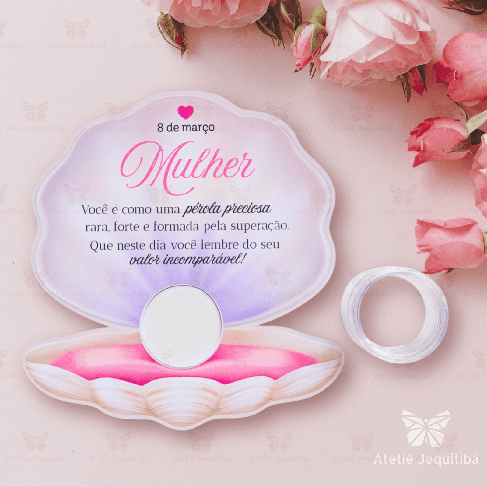 12 Cards Pérola com Potinho Hidratante Dia da Mulher - Imagem 4