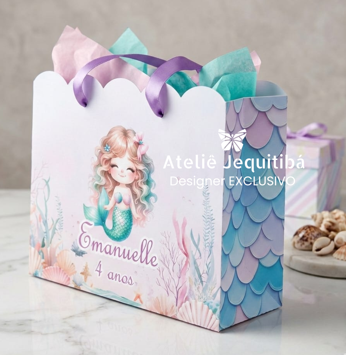 Sacolinha Nuvem Personalizada Sereia Fundo do Mar - Pegue e Monte - Imagem 3