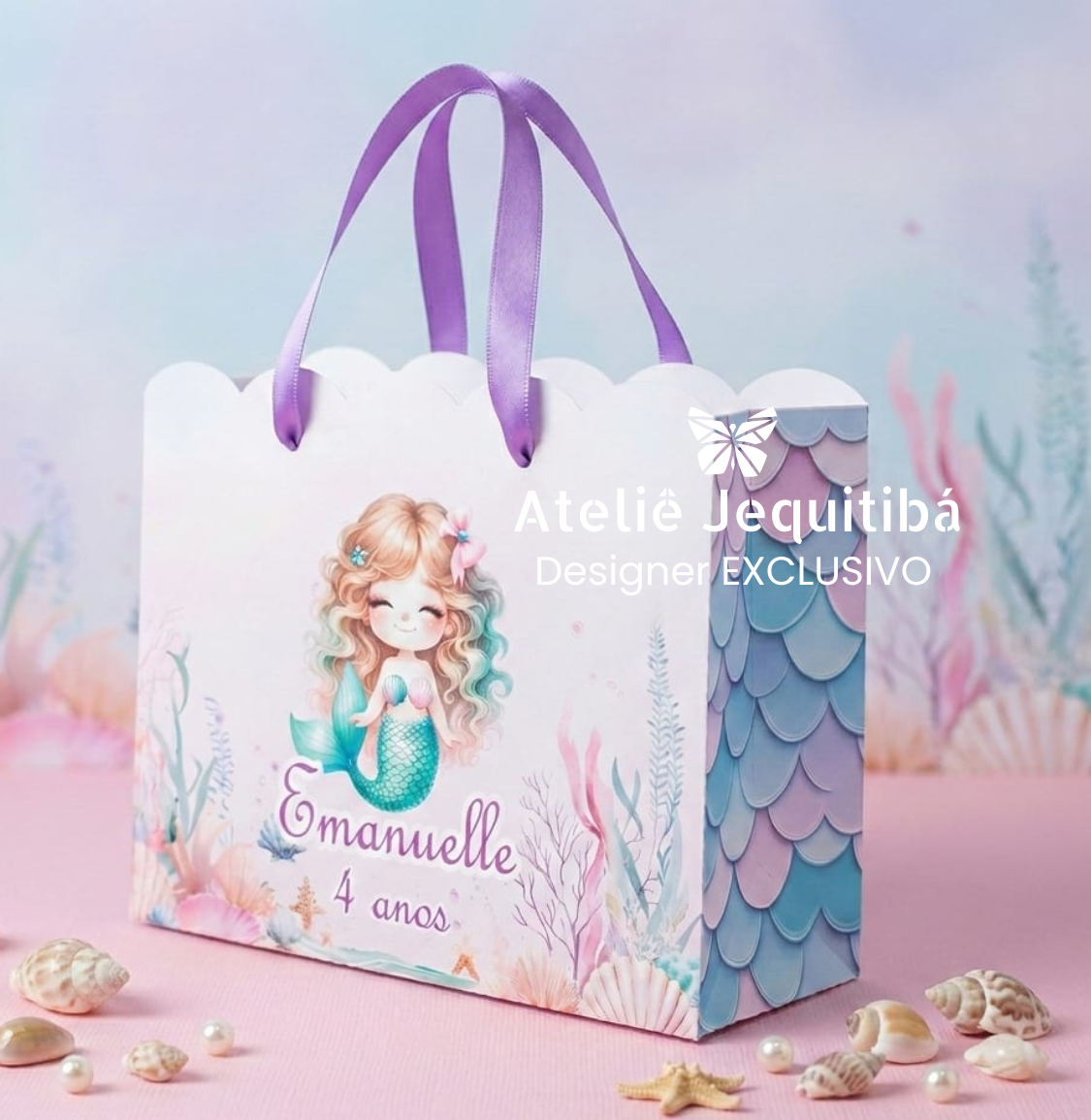 Sacolinha Nuvem Personalizada Sereia Fundo do Mar - Pegue e Monte - Imagem 2