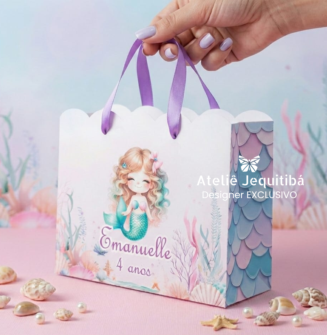 Sacolinha Nuvem Personalizada Sereia Fundo do Mar - Pegue e Monte