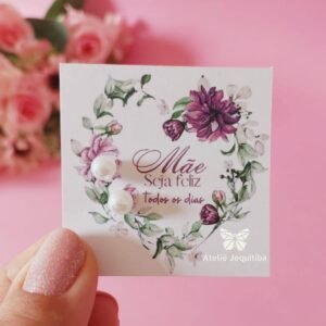 20 Tags com brincos Pérolas Dia das Mães - Peonias