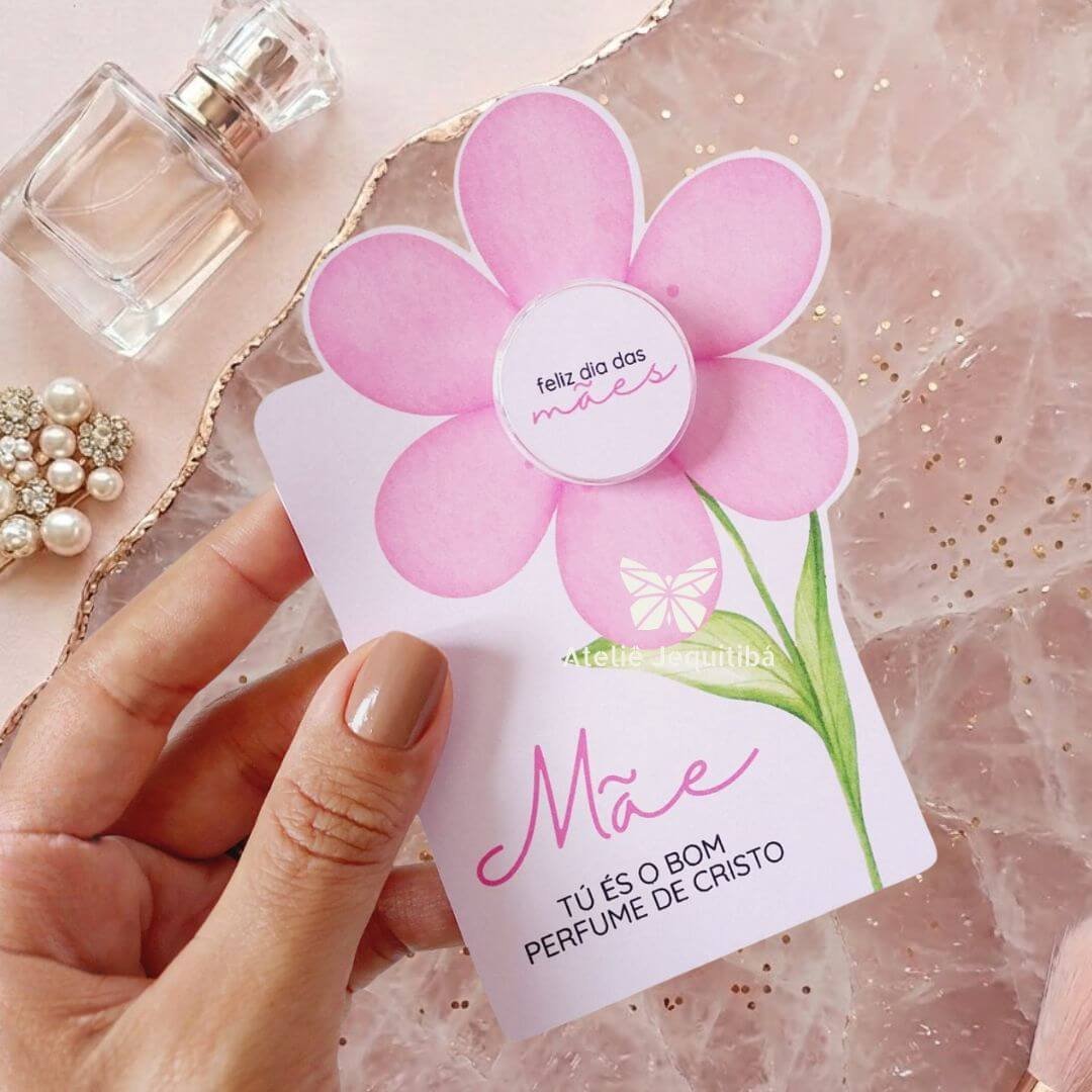 12 Cards Flor com Potinho Hidratante Dia das Mães