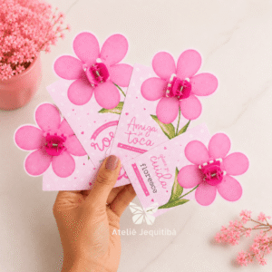 12 Card Flor Com Presilha de cabelo Outubro Rosa