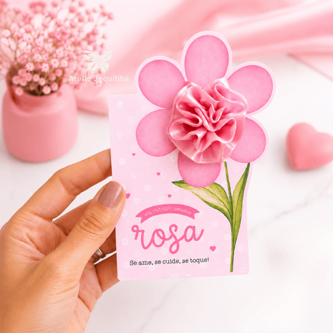 20 Card Flor Xuxinha de Cetim Outubro Rosa - Imagem 7