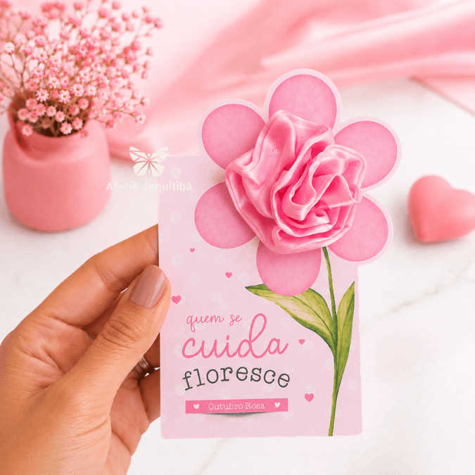 20 Card Flor Xuxinha de Cetim Outubro Rosa - Imagem 6