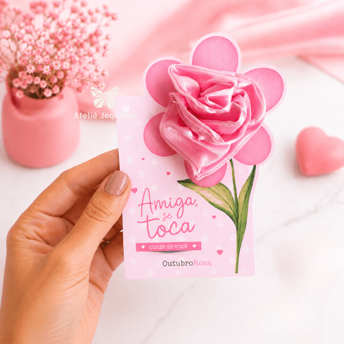 20 Card Flor Xuxinha de Cetim Outubro Rosa - Imagem 5