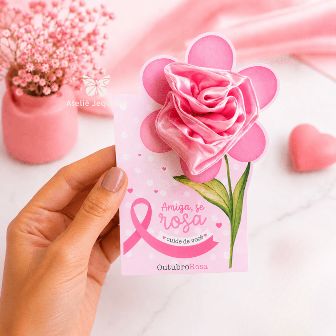 20 Card Flor Xuxinha de Cetim Outubro Rosa - Imagem 4
