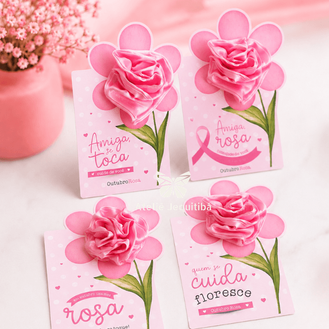 20 Card Flor Xuxinha de Cetim Outubro Rosa - Imagem 3
