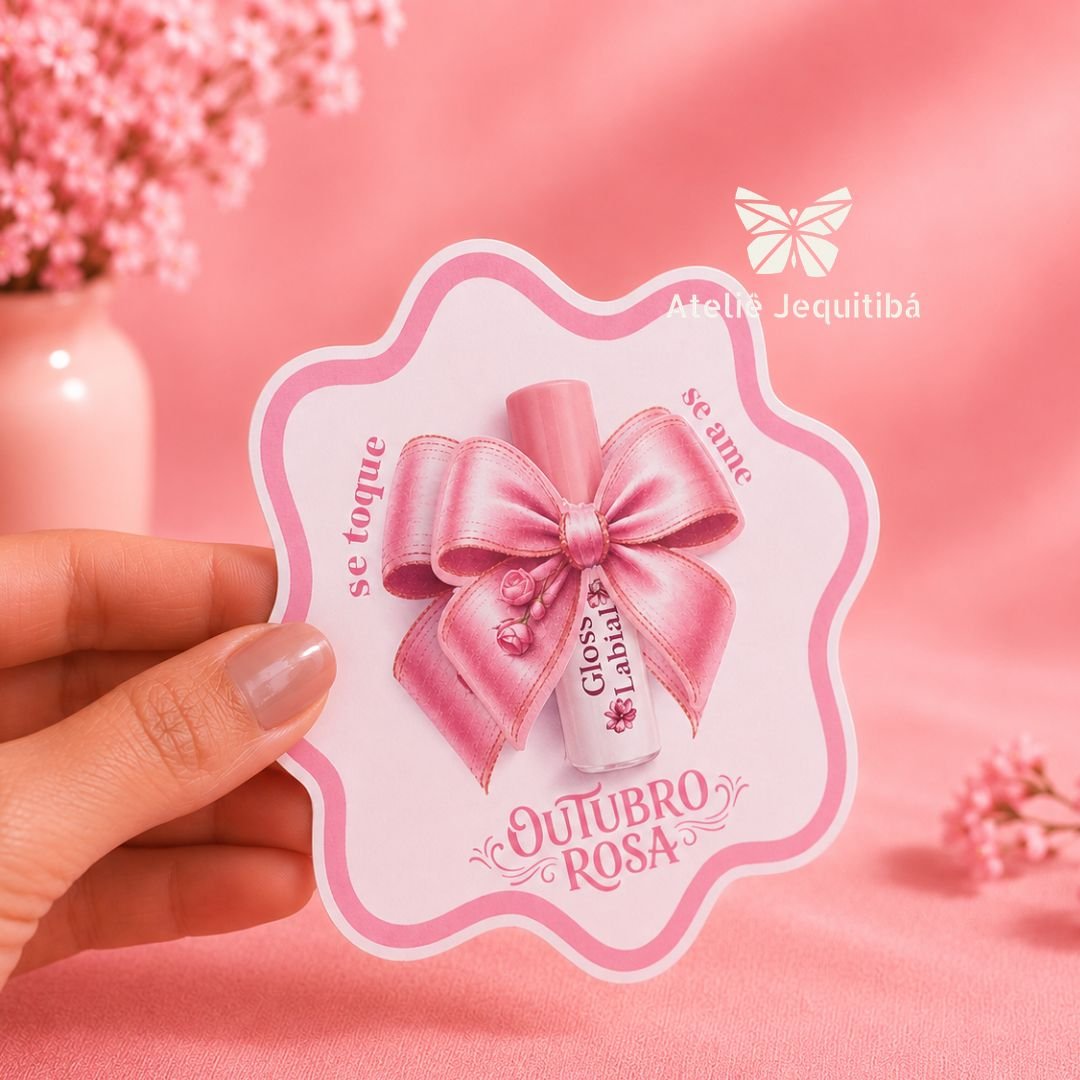 10 Cartões Ondulado Mini Gloss Labial - Lembrancinha Outubro Rosa
