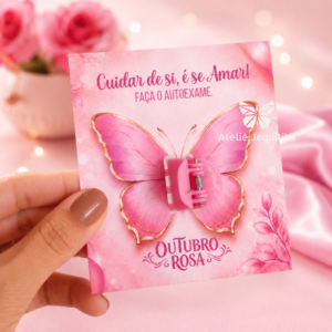 12 Card Borboleta Com Presilha de cabelo Outubro Rosa - 2026