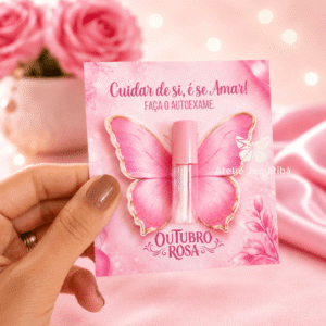 10 Cartões Mini Gloss Labial - Lembrancinha Outubro Rosa
