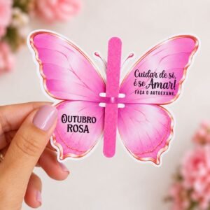 20 Borboletas Rosa Com Mini Lixa Outubro Rosa