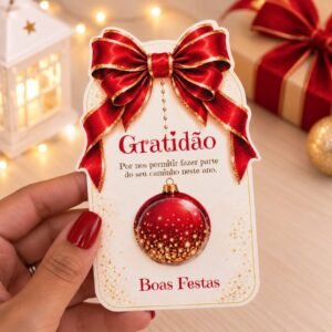 12 Cartões Laço com Potinho para Hidratante Natal