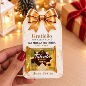10 Cartões para Chocolate Mini Talento- Natal Luxo