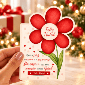 12 Cartões Flor com Potinho Vermelho para Hidratante Natal